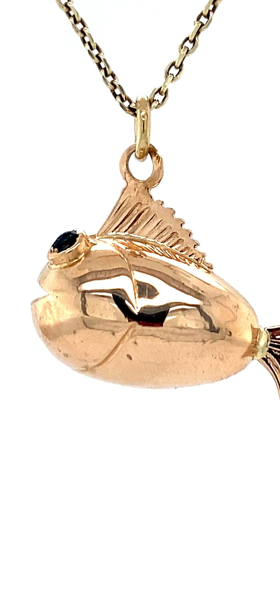 Vintage 14K Gold Fish Pendant with Colored Stone